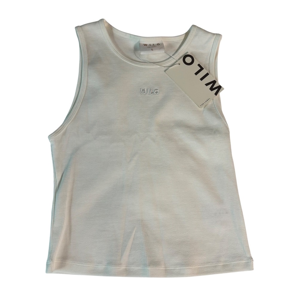 Wilo The Label Logo Rib Tank Chalk White Sleeveless Crew Neck Top W6T395-CLK-L